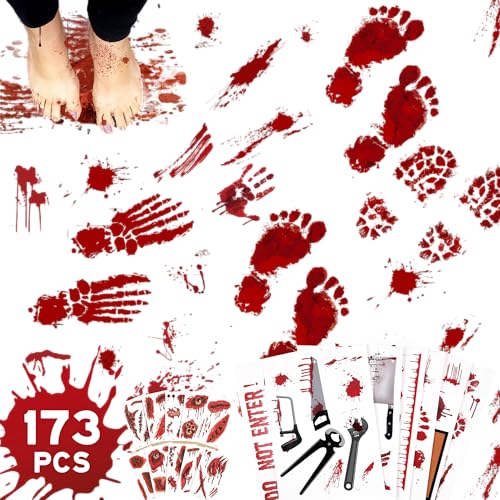 173PCS Halloween Bloody Footprints Floor Clings Plus Tattoos (126 Count)