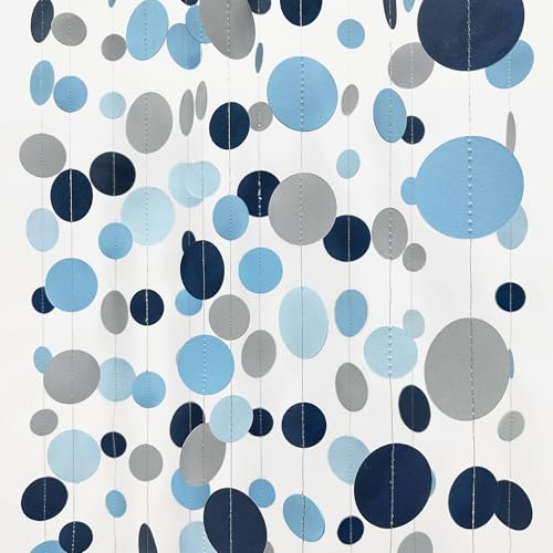 Dusty Blue Party Decorations Navy Blue Circle Dots Garland Gray Blue Hanging Paper Polka Dot Streamer for Wedding Shower Engagement Bridal Shower Birthday Graduation Nautical Themed Party Supplies