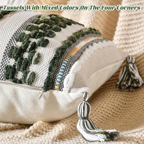 Chenille Striped Textured Boho Throw Pillow Covers Aesthetic with Tassels Woven Decorative Pillow Case for Couch Bed Sofa Bedroom Modern Funky 14 x 36