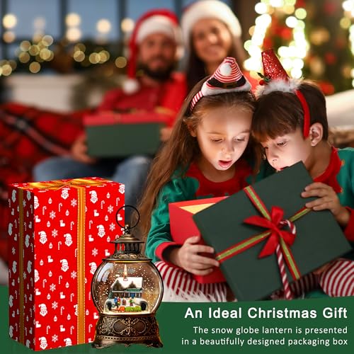 Christmas Village Snow Globe Water Lantern with Train Station Scene Battery Operated or USB Powered Musical Lighted Holiday Decoration for Tabletop Display for Family and Friends