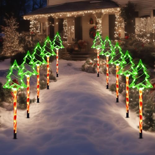 Solar Christmas Tree Pathway Lights Outdoor Decorations (10 Count)