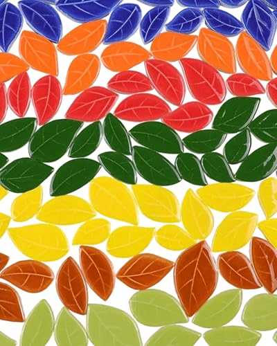 200g Mixed Sizes Leaves Mosaic Tiles for Craft Bulk (50 Count)