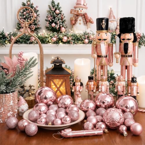 24ct Rose Gold Christmas Ball Ornaments for Tree Decorations (24 Count)