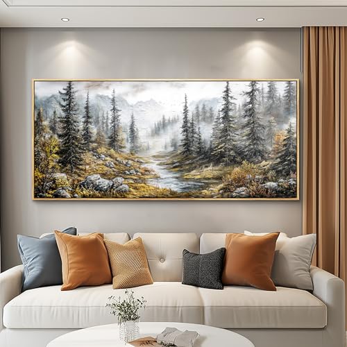 Misty Forest Paintings Wall Art For Bedroom Wall Decor For Living Room Office Tree landscape Wall Pictures Large Canvas Artwork Ready To Hang Modern Home Decorations Wood Framed 32x72 In