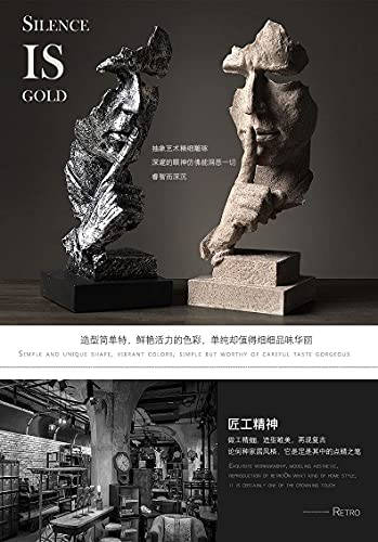 Silence is a Golden Statue Modern Mens Creative Office Home Room Decorations Sculpture Friends Bookshelf Decorative 4.7 x 4.3 x 13.18in