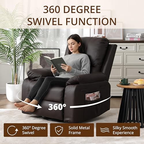 360° Swivel Rocking Leather Recliner Chair for Adults