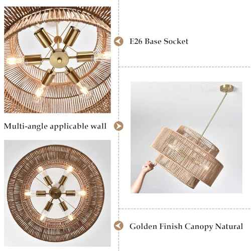 6 Lights Large Rattan Chandelier Boho Light Fixture 3