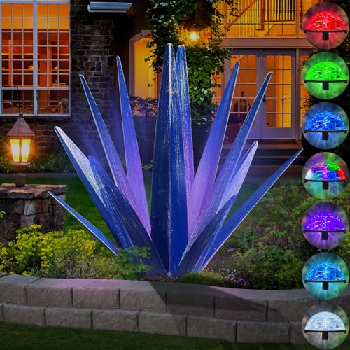 Large Metal Agave Plant Outdoor Decor with Solar Light