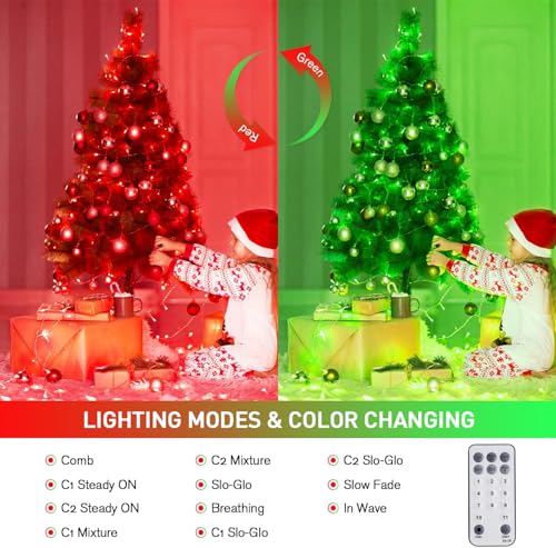 100 LED Red & Green Christmas Lights Plug in (33 Foot)