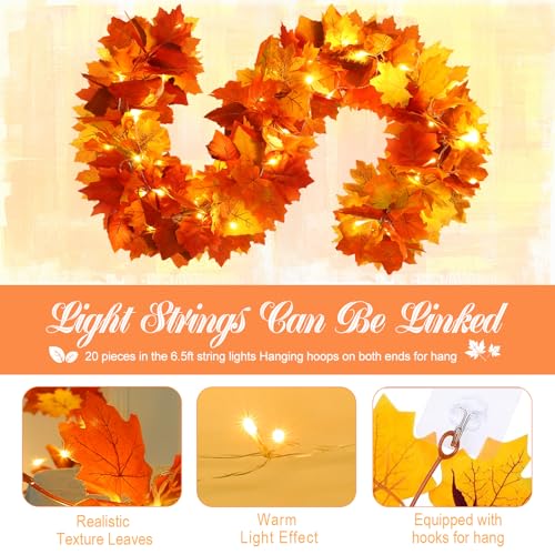 4 Pack Fall Garland with 6.5FT LED Lights (26 Foot)