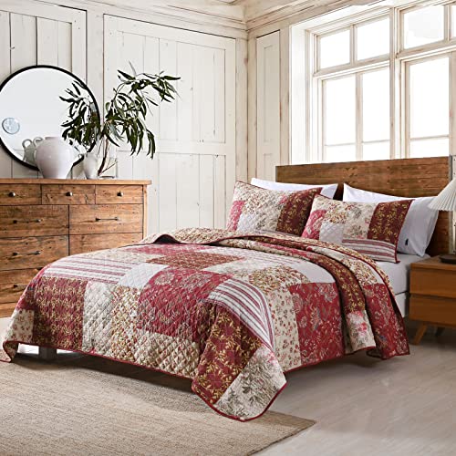 Quilt Set Queen Bedspread Country Farmhouse Cottage Vintage Ditsy Floral Paisley Style Reversible Lightweight Coverlet Set Real Patchwork Quilt for All Seasons