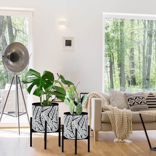 10 & 12 Inches Flower Plant Pot with Stand Set of 2 with Drainage Holes (2 Count)