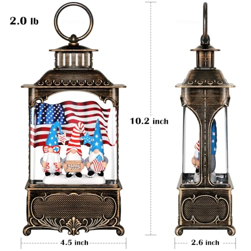 Gnome Snow Globe Lantern 4th of July Decorations with Timer