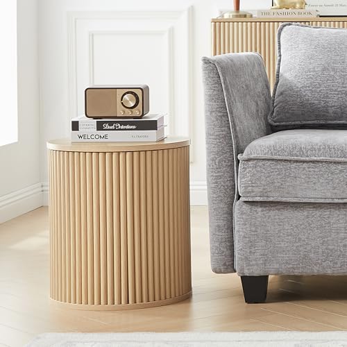 Fluted Round Side Table with Storage