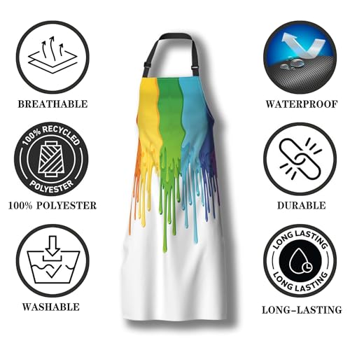 Cook Apron Women Rainbow Paint Border Fun Aprons for Men for Kitchen Cooking Restaurant BBQ Painting Crafting Gardening 27”