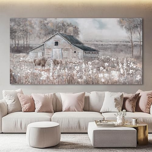 Cow Home Wall Decor Floral Canvas Print Room Decorations 29"x58" Large Pictures for Living Room Wall Art for Dining Room Area