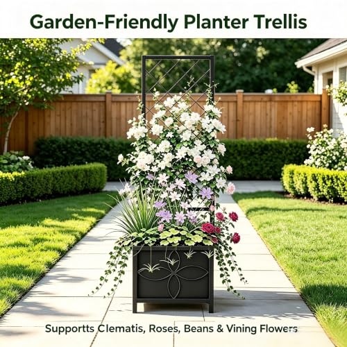 15.75 x 15.75 x 55 in Raised Garden Bed with Trellis
