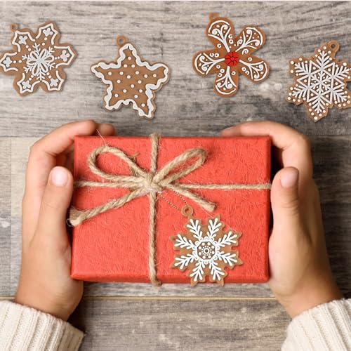 12Pcs Christmas Gingerbread Snowflake Ornaments for Tree Rustic Brown Silicone Christmas Ginger Bread Hanging Ornaments Pendants for Xmas Tree Winter Crafts Holiday Home Party Decor Indoor (12 Count)