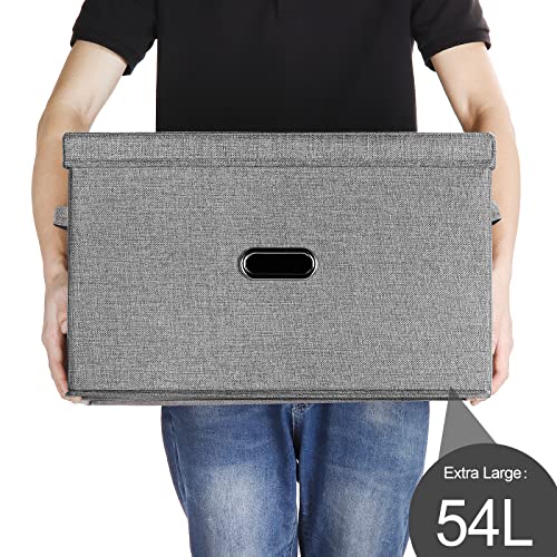 Large Linen Fabric Foldable Storage Bins with Removable Lid and Handles