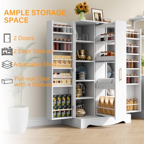 47“ White Kitchen Pantry Cabinet with 3 Doors
