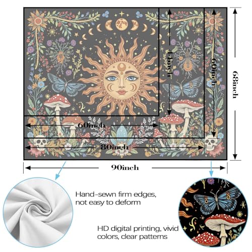 Celestial Sun Mushroom Skull Wall Tapestry