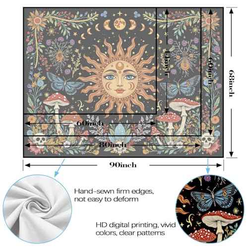 Celestial Sun Mushroom Skull Wall Tapestry