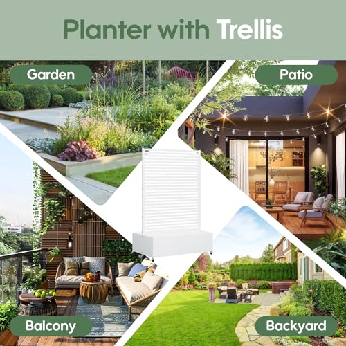Double Metal Planter Box with Trellis Privacy Screen