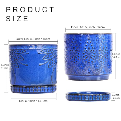 Ceramic Pots for Indoor Plants with Drainage Holes and Saucers (2 Count)