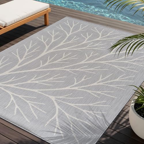 Washable Indoor Outdoor Rug 8x10 Modern Area Rugs Branch Pattern Non Shedding Waterproof Easy Clean Patio Deck Porch Living Room Bedroom Garden RV (80 Sq Ft)