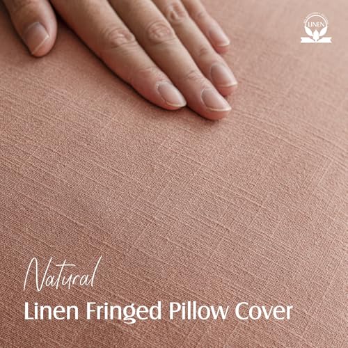 Decorative Linen Fringe Throw Pillow Covers 26×26 Coral Pink (2 Count)