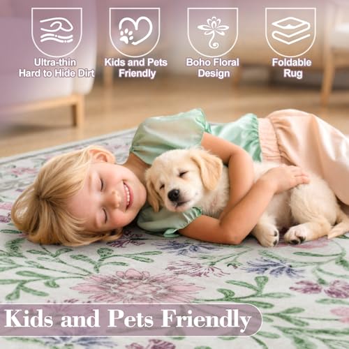 Floral Washable Round Rugs 6ft (28.27 Sq Ft)