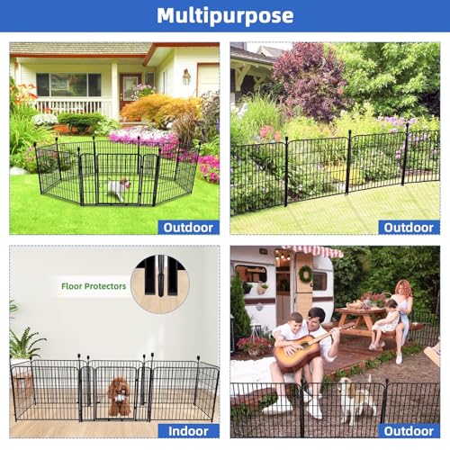 24 in(H) Garden Fence with Gate, 8 Panels Total 19.7 Ft(L), Heavy Duty Iron Metal Animal Barrier Fence, Dog Fence Outdoor for Yard, Temporary Fencing, No Dig Garden Border Fencing (40 Sq Ft)