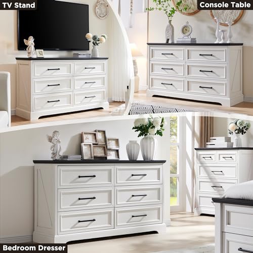52" Wide Farmhouse 6 Drawer Dresser for Bedroom