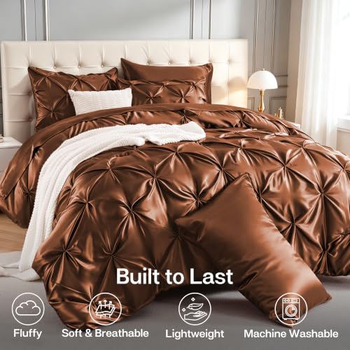 Satin King Size Comforter Set Brown