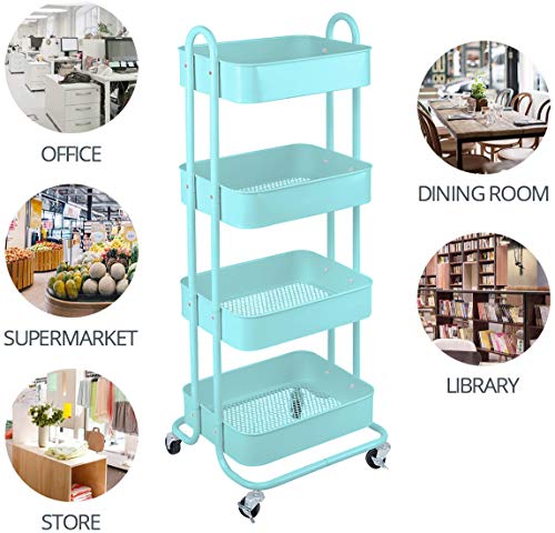 4 Tier Metal Mesh Utility Rolling Cart Storage Organizer Shelf Rack with Lockable Wheels for Living Room Kitchen Office