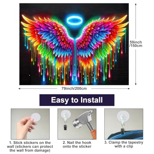 Blacklight Tapestry Angel Wings Party Wall Decor 78 x 59 Inch