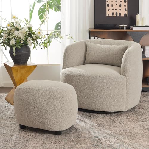 34" Wide 2 Boucle Swivel Barrel Chairs and 2 Ottomans Set (2 Count)