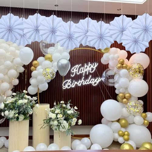 White Party Decorations White Hanging Paper Fans DIY Set 8inch