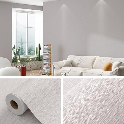 Grasscloth Peel and Stick Wallpaper 20.8"x394" Gray Thick Fabric Textured Linen Classic Faux Grassweave Neutral Removable Wallpaper Vinyl Film Roll for Home Use (56.7 Sq Ft)