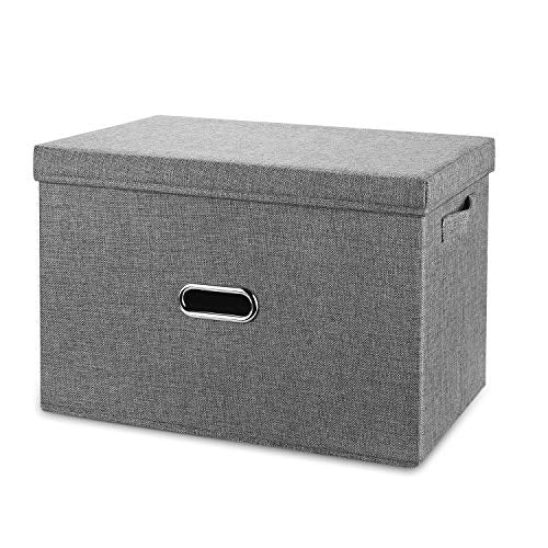 Large Linen Fabric Foldable Storage Bins with Removable Lid and Handles