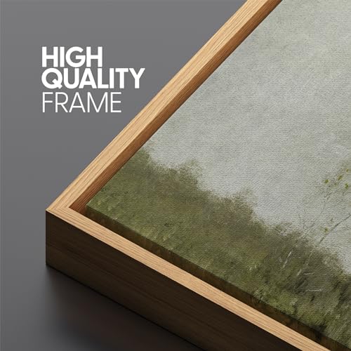 Large Framed Canvas Print Wall Art Soft Pastoral Landscape Wall Art with Trees Antique Retro Fine Art Illustrations Decorative Colorful for Bedroom
