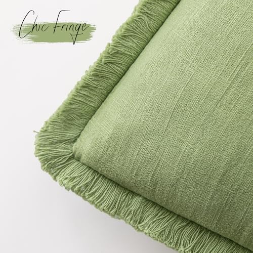 Decorative Linen Fringe Throw Pillow Covers 24×24 Lime Green (2 Count)