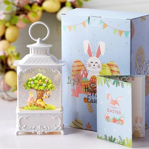 Easter Snow Globe Lantern Bunny Tree with Timer