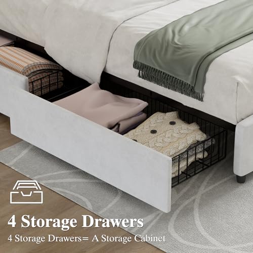 King Size Bed Frame with 4 Storage Drawers