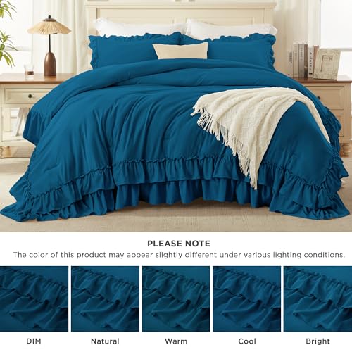 Teal Ruffle Comforter Set Queen Size