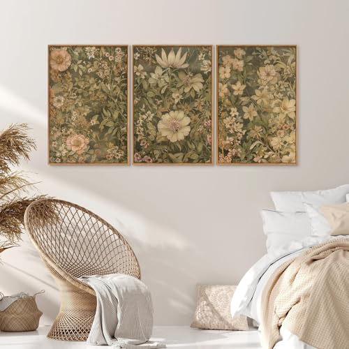 Vintage Floral Framed Canvas Wall Art Set of 3 (3 Count)