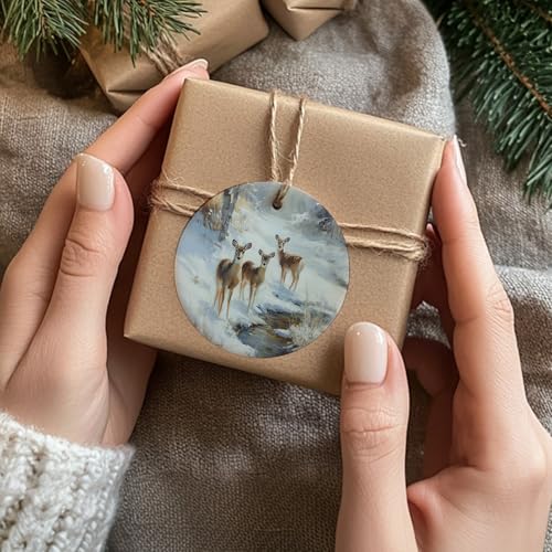 Rustic Winter Deer Ceramic Ornament Gifts