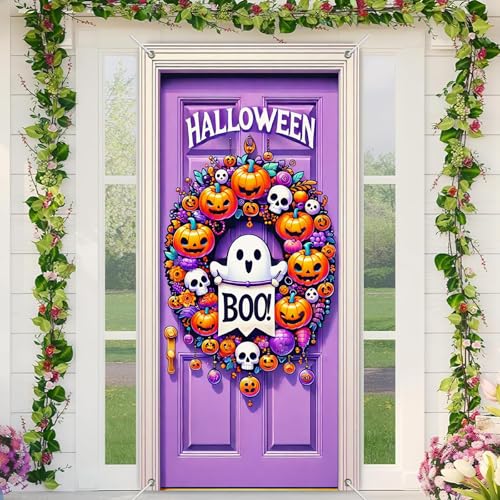 Halloween Door Cover Ghost Boo 12x47 Inch Polyester