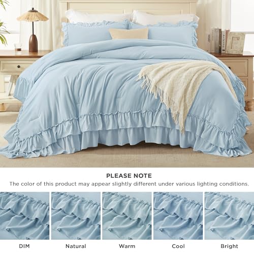 Light Blue Ruffle Comforter Set Queen Size