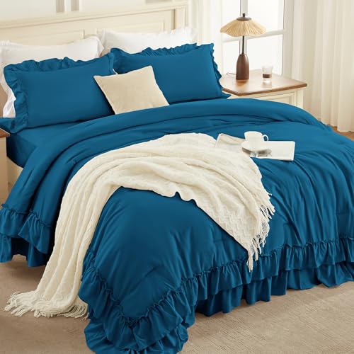 Teal Twin Size Ruffle Comforter Set